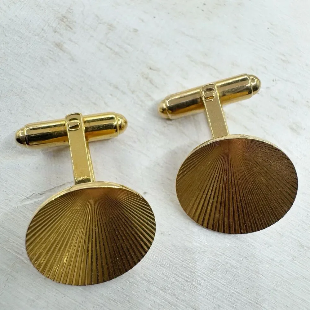 Hayward Vtg MCM Cufflinks Round Gold Tone Starburst Textured Menswear Wedding